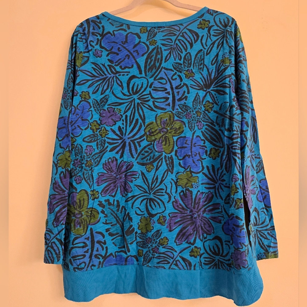 Fresh Produce Sketched Flora Seaport Blue Byron Top Size Large - Picture 3 of 9